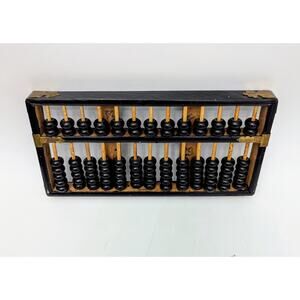Chinese Abacus Wood & Brass 13 Rows Black 11 X 5.5" Vintage